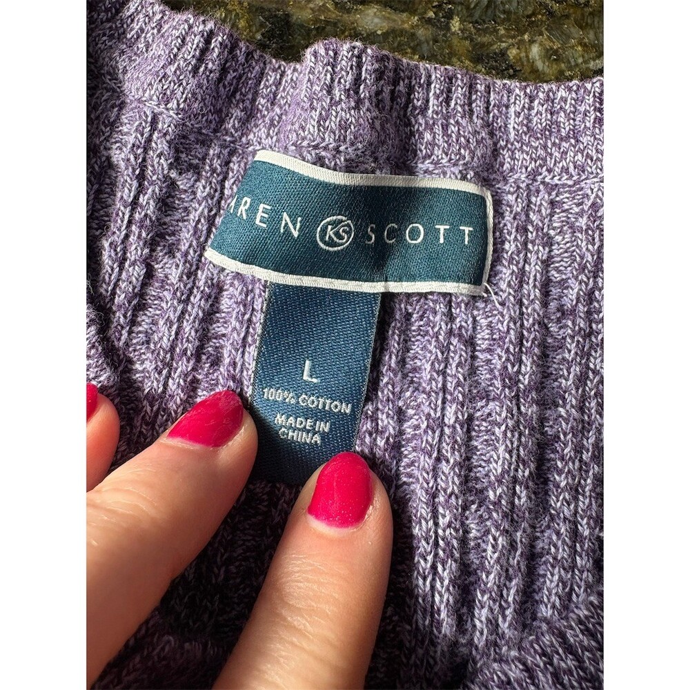 Karen Scott Sweater Womens Size L Purple Heathered V-Neck Textured Knit - Picture 5 of 7